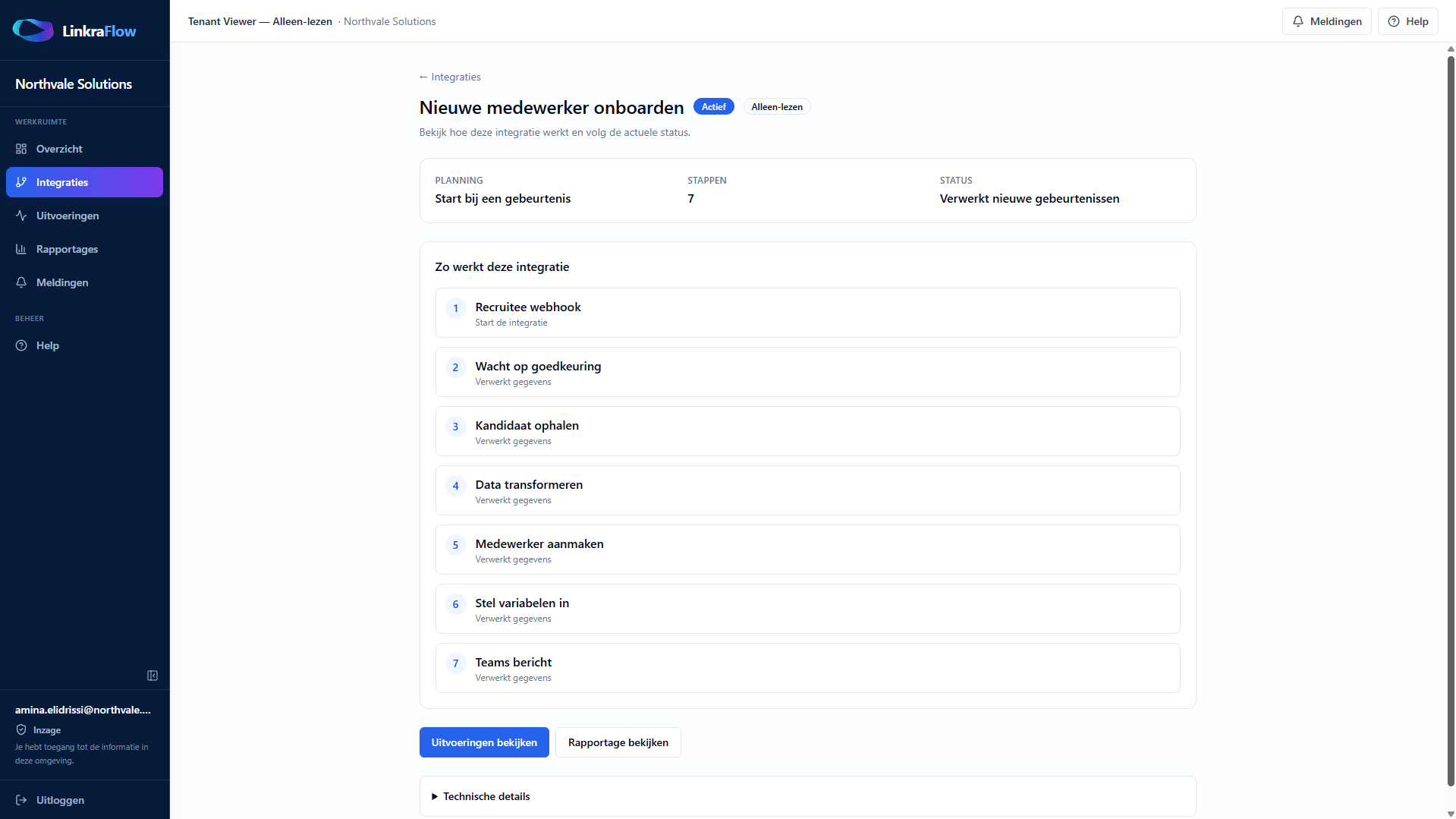 Alleen-lezen integratiedetail van Nieuwe medewerker onboarden met zeven overzichtelijke processtappen